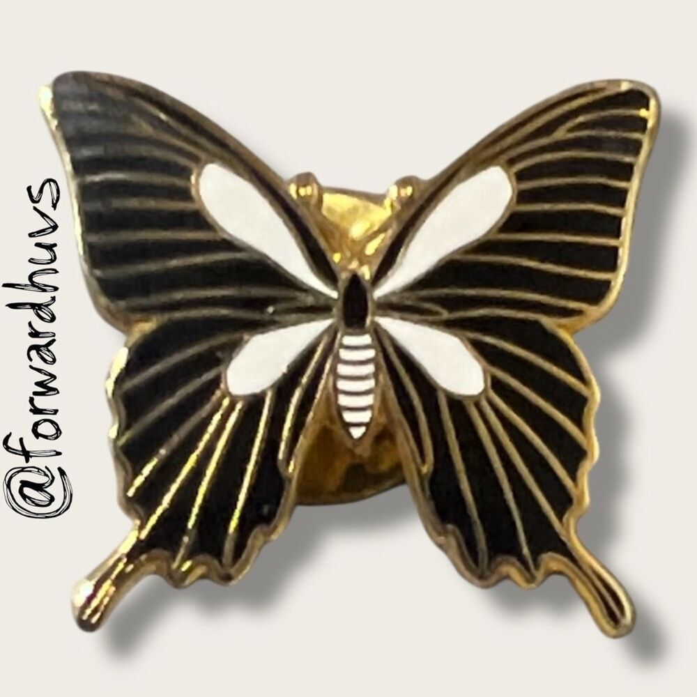 Bundle Sale 3 for $15 | Gold Tone Butterfly Pin – Black & White Enamel